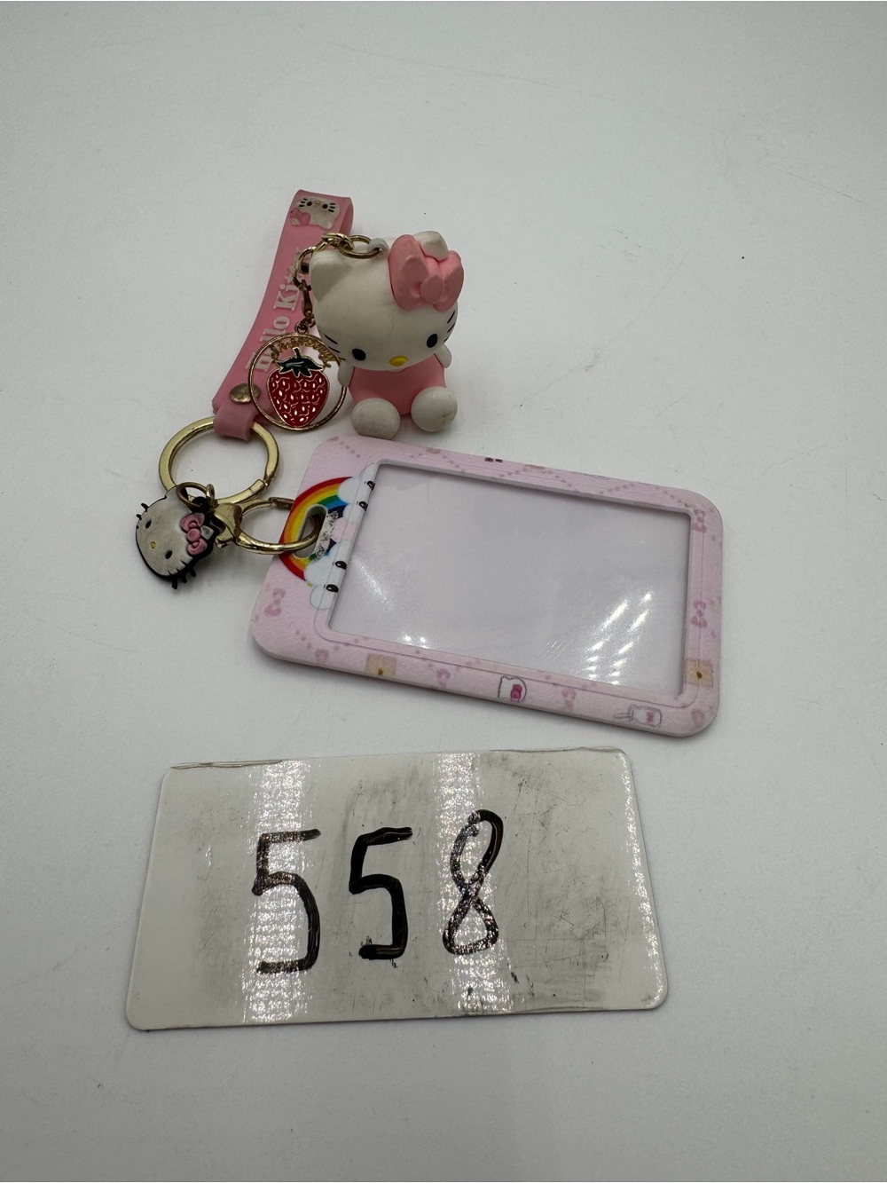 Vintage Hello Kitty Pink Keychain Charm Photo Holder Strawberry Sanrio Lot